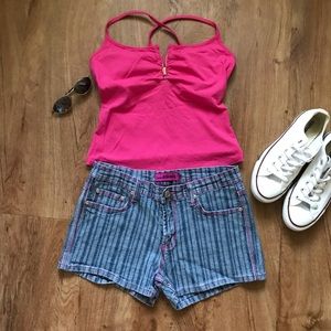 Miss Vigoss  Jean Shorts Stripped Denim  w/ Hot Pink Stitching Stretch Fit 11/12